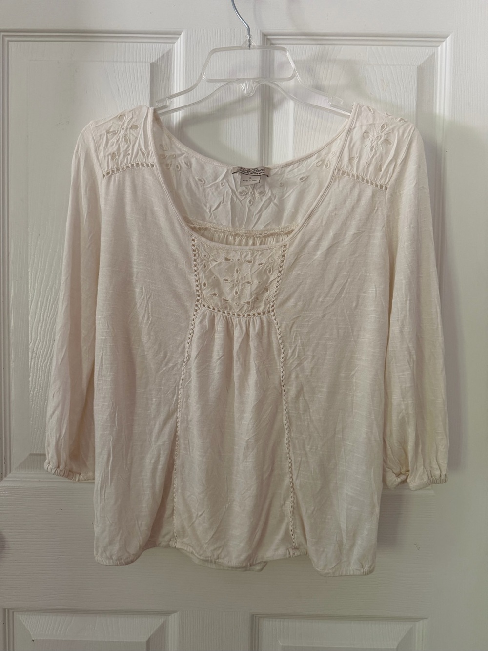 Lucky Brand Cream Embroidered Scoop-Neck Blouse